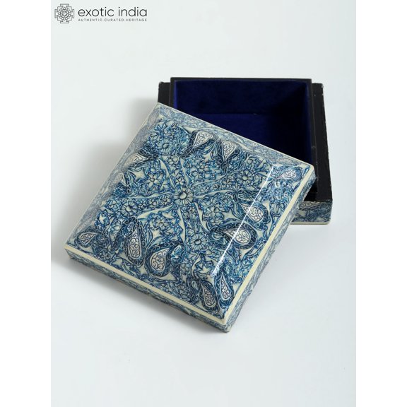 4" Hand-Painted Square Wood Trinket Box | From Kashmir