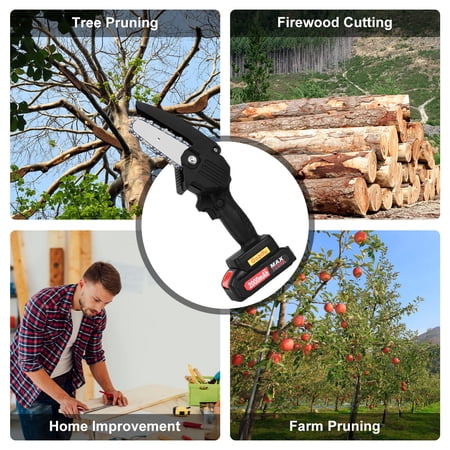 4" Handheld Mini Electric Chainsaw Portable Battery Powered w/ 2 Battery 2 Chain