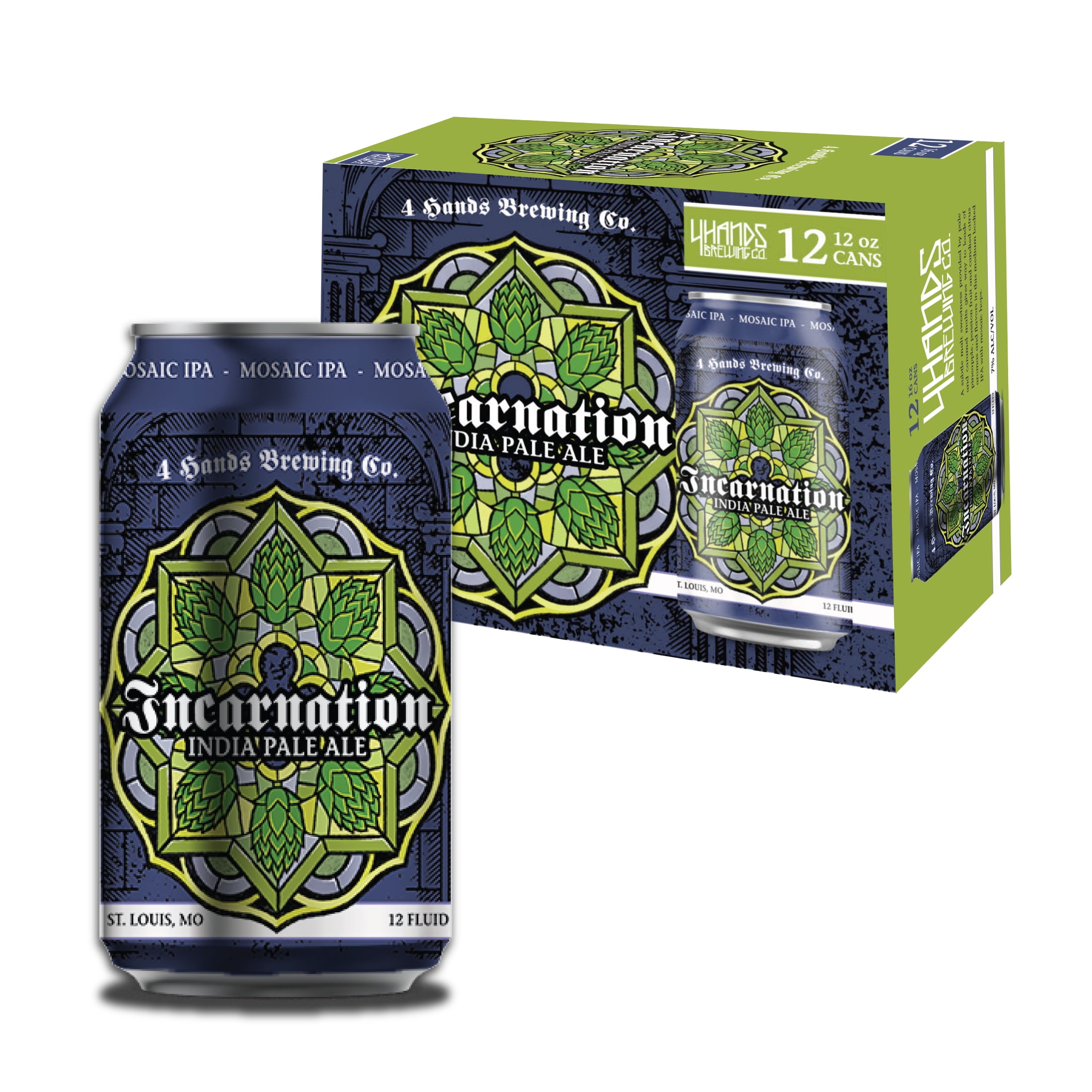 4 Hands Incarnation IPA Craft Beer, 12 Pack, 12 fl oz Aluminum Cans, 7.0% ABV