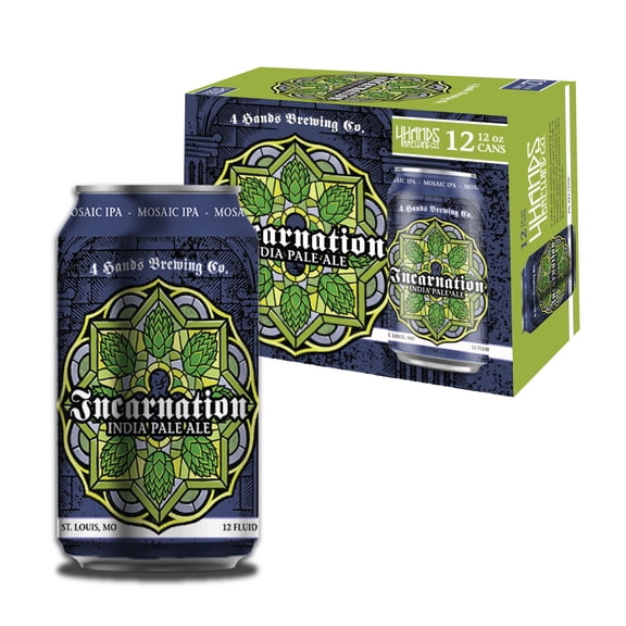 4 Hands Incarnation IPA Craft Beer, 12 Pack, 12 fl oz Aluminum Cans, 7.0% ABV