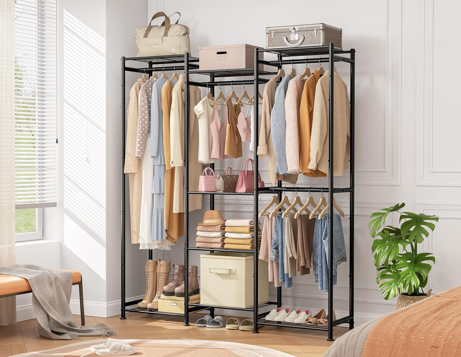 4 Hanging Spaces Portable Clothes Rack Free Standing Closet Organizer 4 Hanging Spaces Portable Clothes Rack Free Standing Closet Organizer