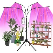 4-Head LED Grow Light for Indoor Plants, Plant Light w/ Adjustable Stand (15"-62") & Dual Controllers, Full Spectrum Plant Growing Lights (Red/Blue/Mix), 4/8/12H Timer, 10 Brightness & Auto ON/Off