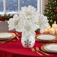 thumbnail image 1 of 4 Heads Christmas Artificial Poinsettia Flowers Exquisite Faux Silk Poinsettia Bouquets with Stems Fake Flower Branches for XmasTree Ornaments Vase Filler Floral Arrangement Holiday Decor, 1 of 4