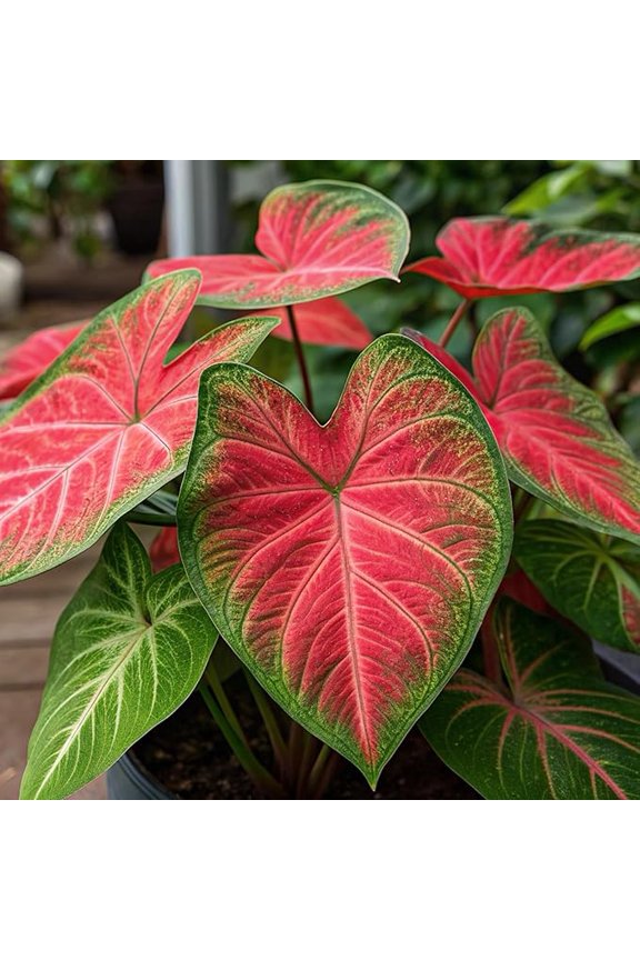 4 Heart and Soul Caladium Bulbs for Planting - Beautiful Spotted Leafs Stand Out - Perennial Hosta, Elephant Ears, Fancy (4 Bulbs)