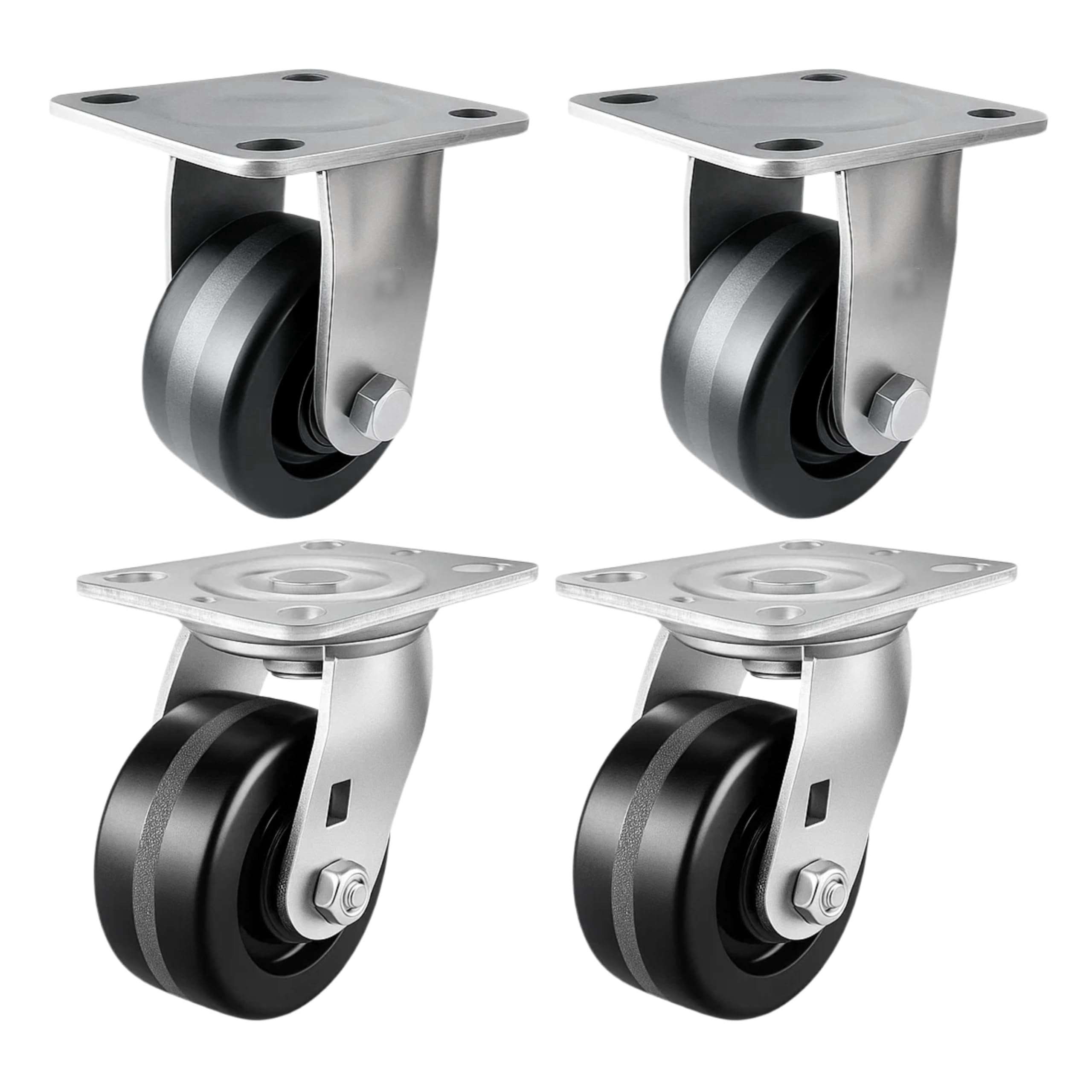 4 Heavy Duty Caster Set 4" Phenolic Wheels - 2 Rigid + 2 Swivel