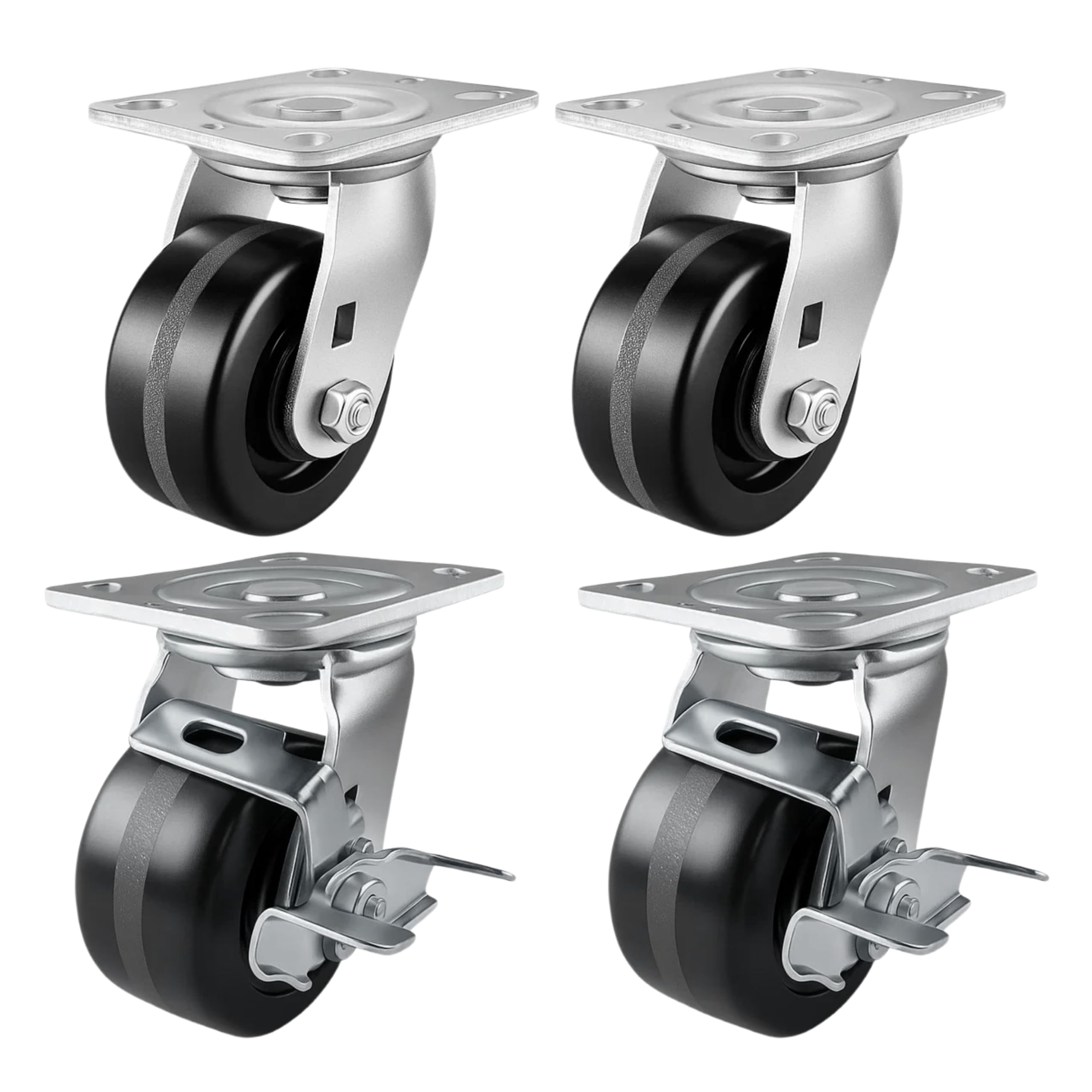 4 Heavy Duty Caster Set 4" Phenolic Wheels - 2 Swivel + 2 Swivel with Brake