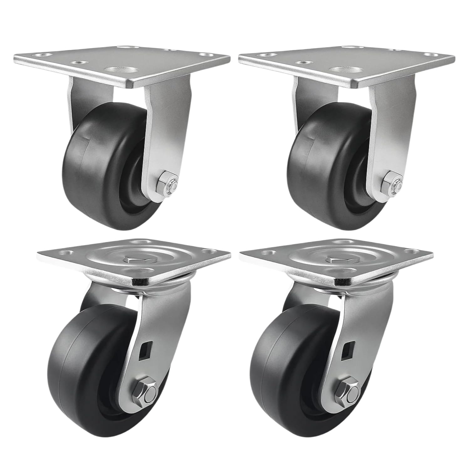 4 Heavy Duty Caster Set 4" Plastic Wheels - 2 Rigid + 2 Swivel