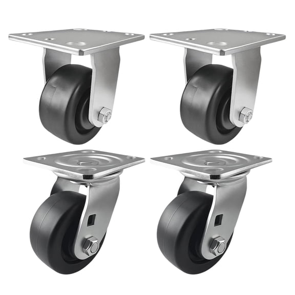 4 Heavy Duty Caster Set 4" Plastic Wheels - 2 Rigid + 2 Swivel