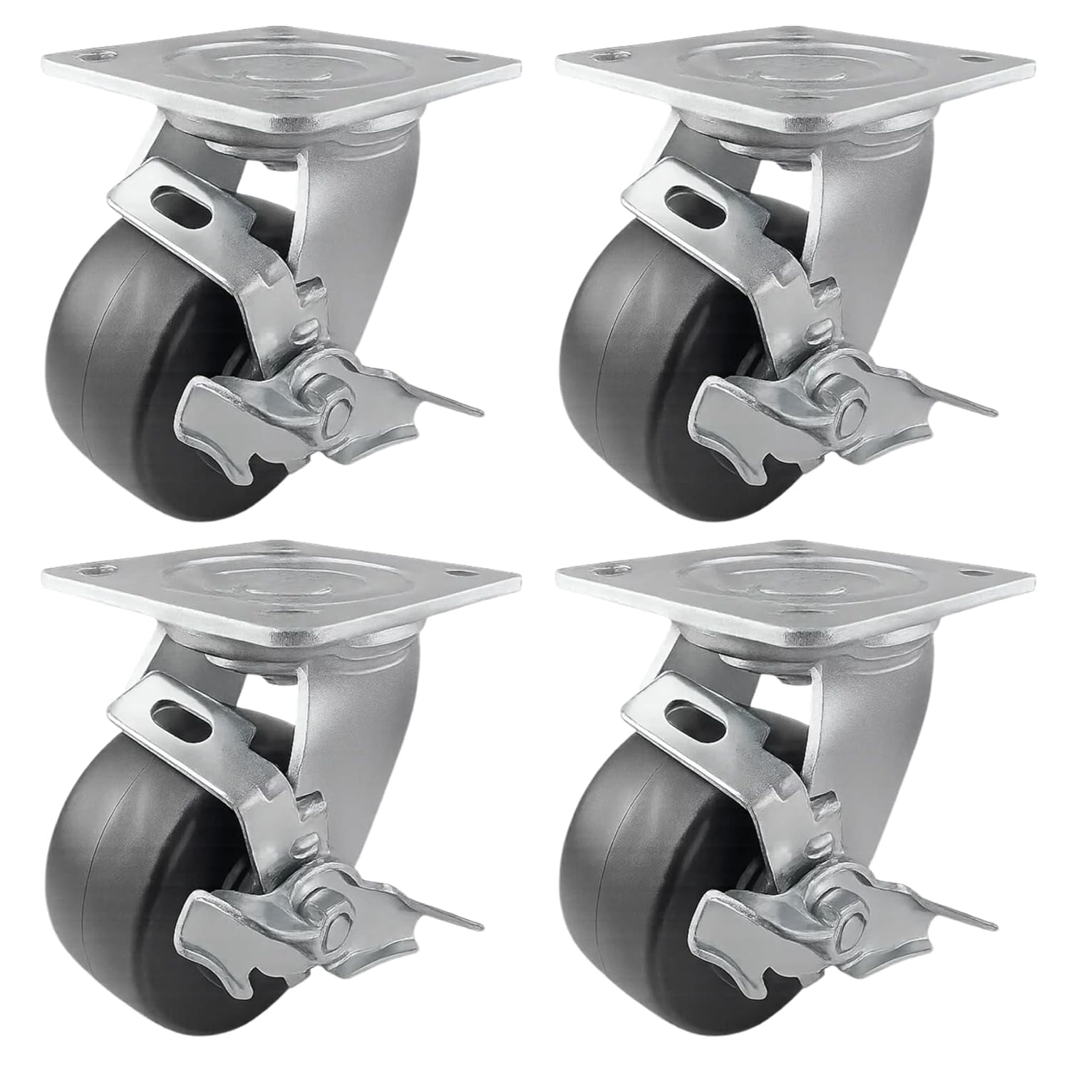 4 Heavy Duty Caster Set 4" Plastic Wheels - 4 Swivel with Brake