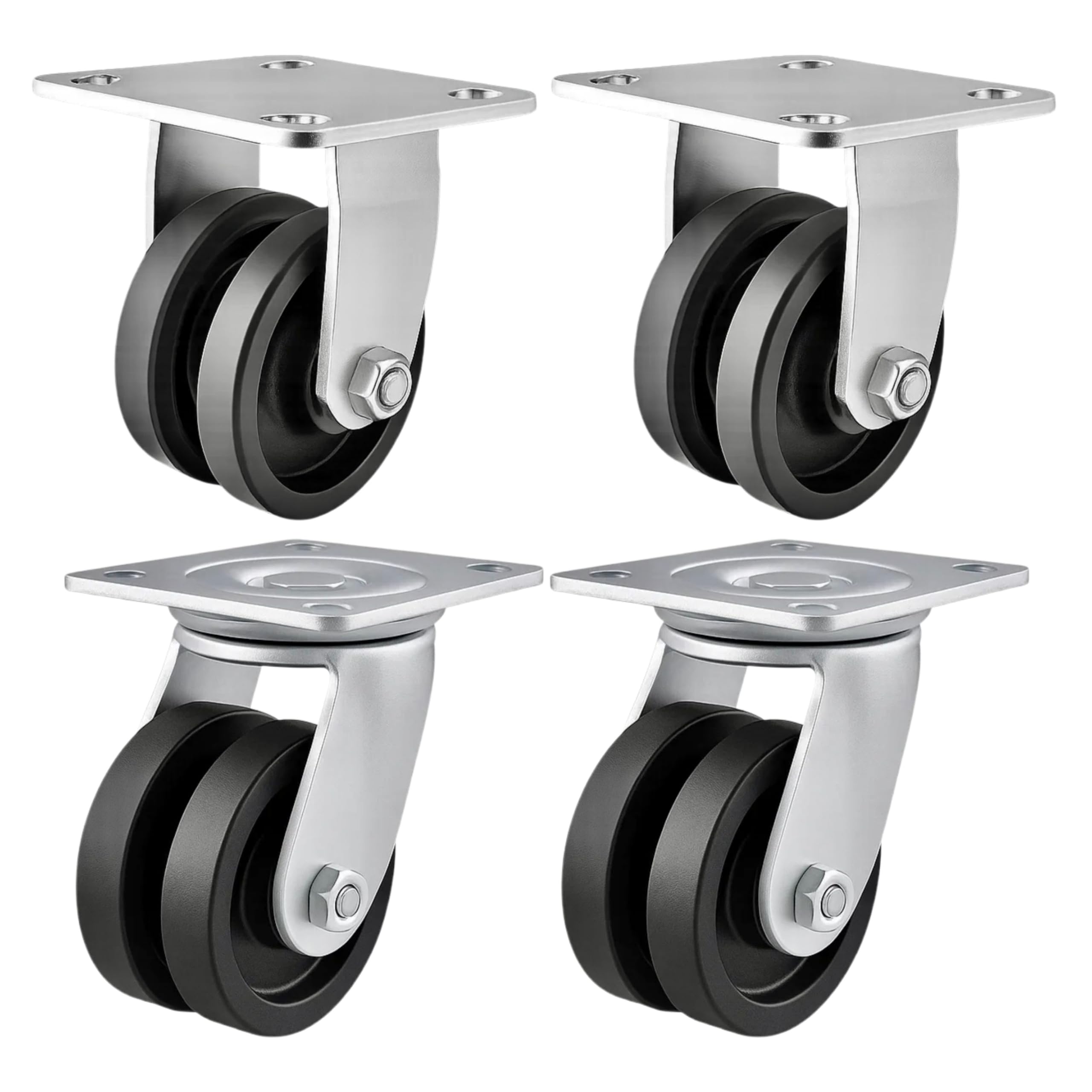 4 Heavy Duty Caster Set 4" V-Groove Wheels - 2 Rigid + 2 Swivel