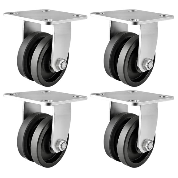 4 Heavy Duty Caster Set 4" V-Groove Wheels - 4 Rigid