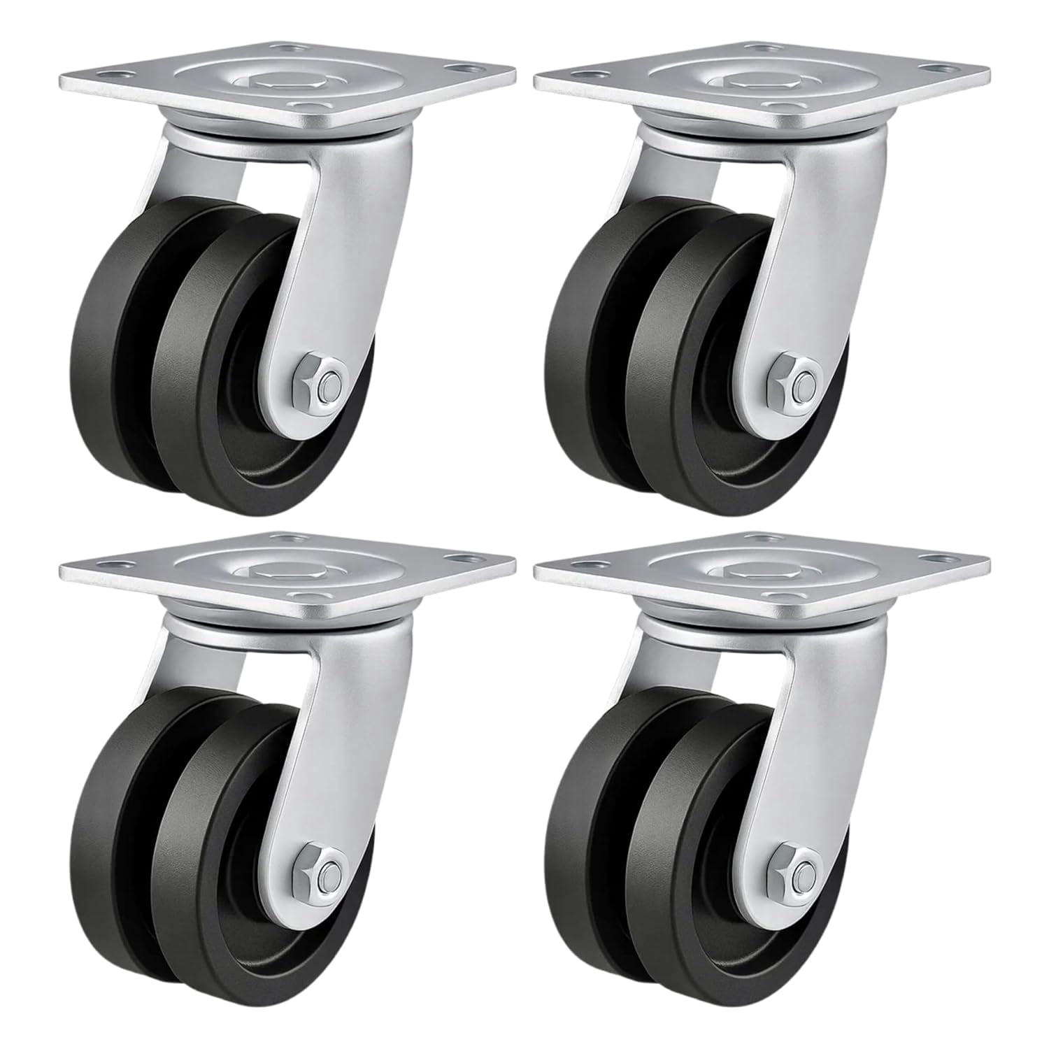 4 Heavy Duty Caster Set 4" V-Groove Wheels - 4 Swivel