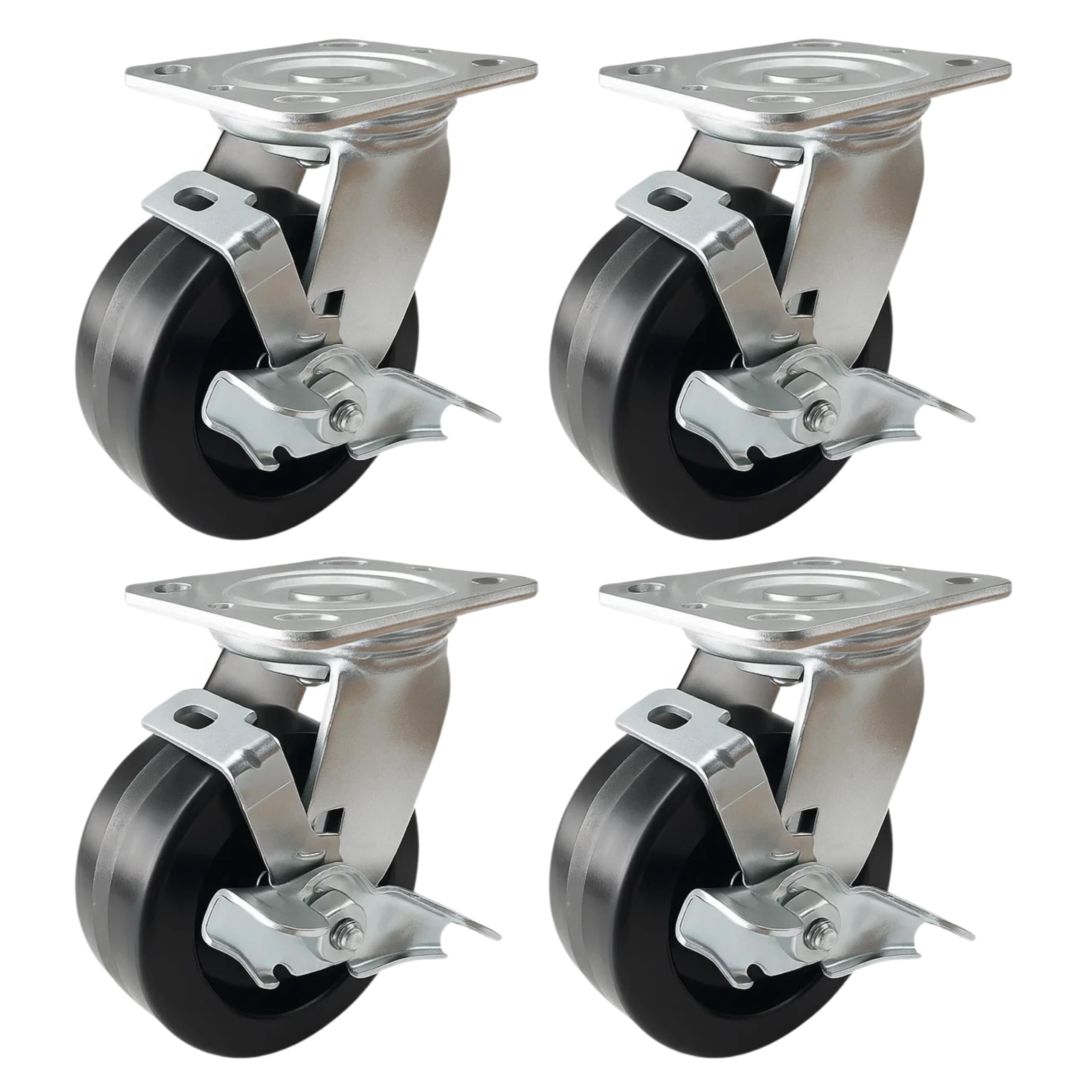 4 Heavy Duty Caster Set 5" Phenolic Wheels - 4 Swivel with Brake