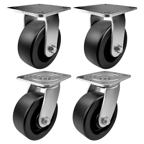 4 Heavy Duty Caster Set 5" Plastic Wheels - 2 Rigid + 2 Swivel