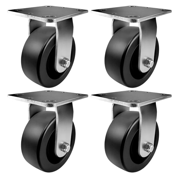 4 Heavy Duty Caster Set 5" Plastic Wheels - 4 Rigid
