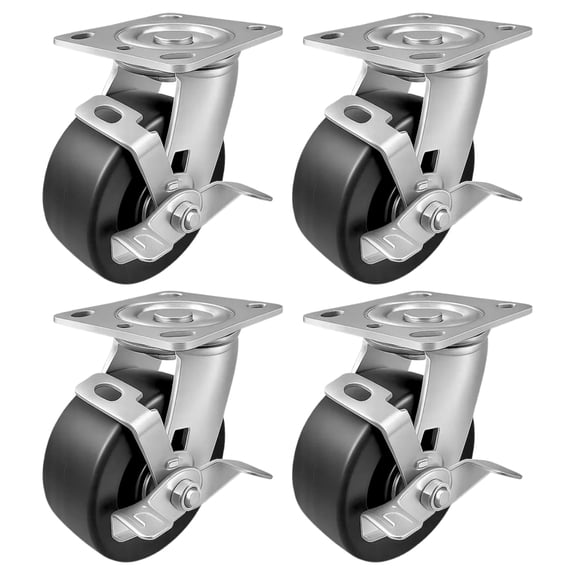 4 Heavy Duty Caster Set 5" Plastic Wheels - 4 Swivel