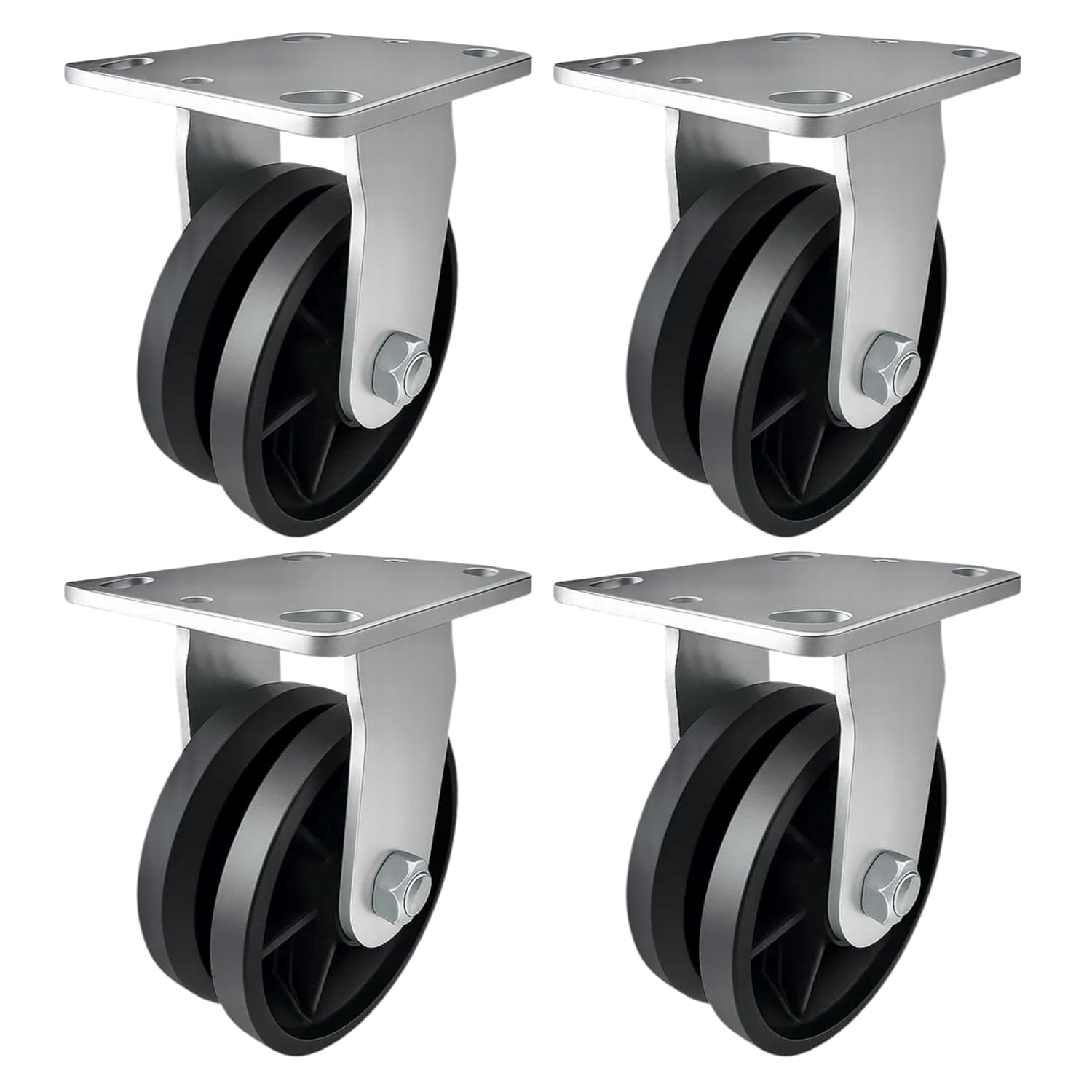 4 Heavy Duty Caster Set 5" V-Groove Wheels - 4 Rigid