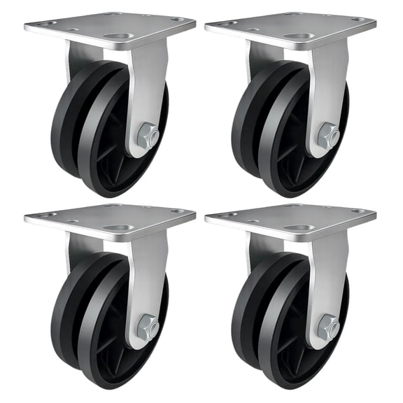 4 Heavy Duty Caster Set 5" V-Groove Wheels - 4 Rigid