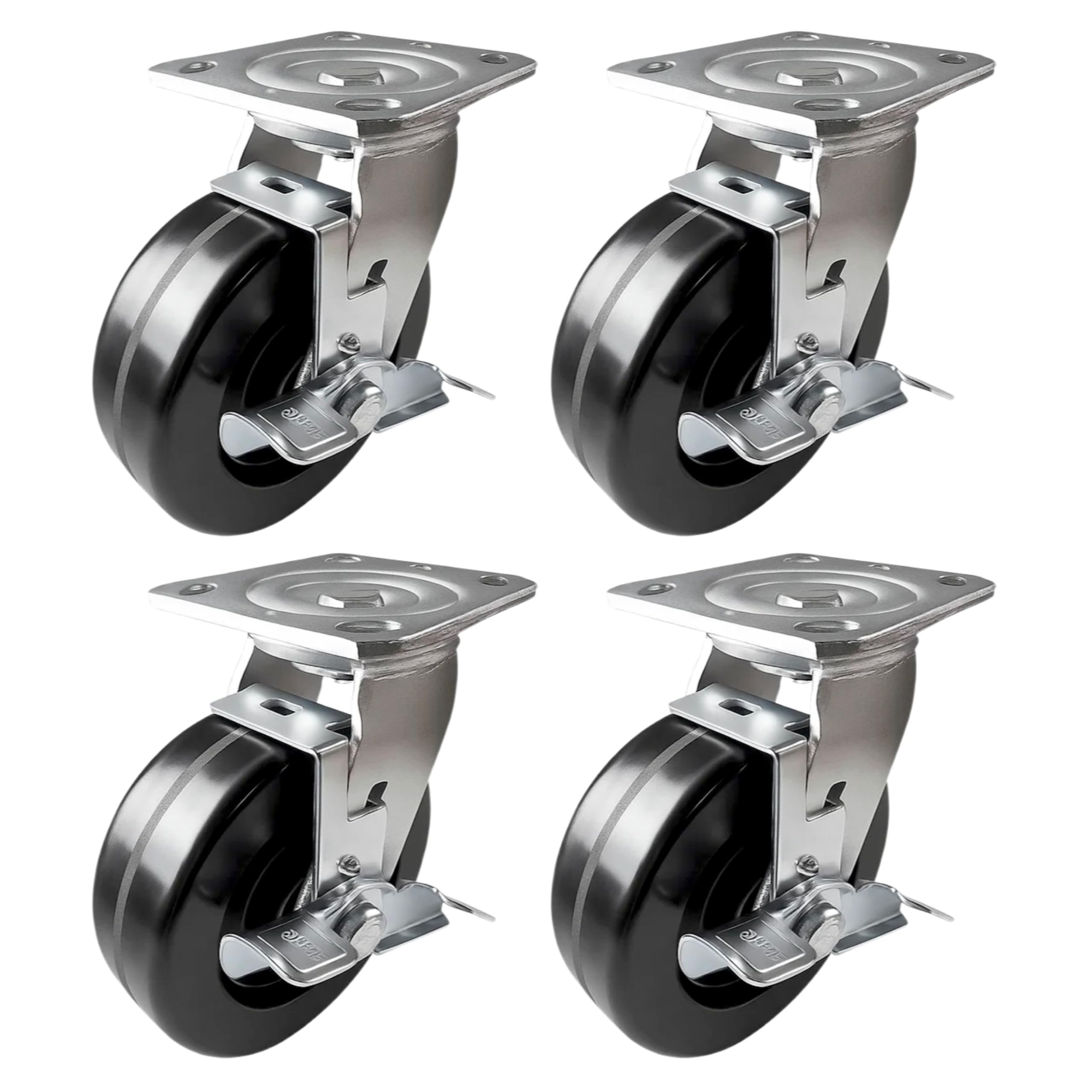 4 Heavy Duty Caster Set 6" Phenolic Wheels - 4 Swivel with Brake