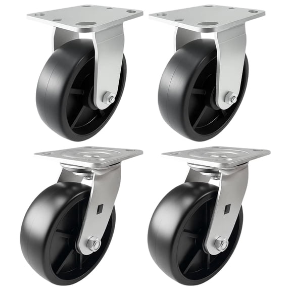 4 Heavy Duty Caster Set 6" Plastic Wheels - 2 Rigid + 2 Swivel