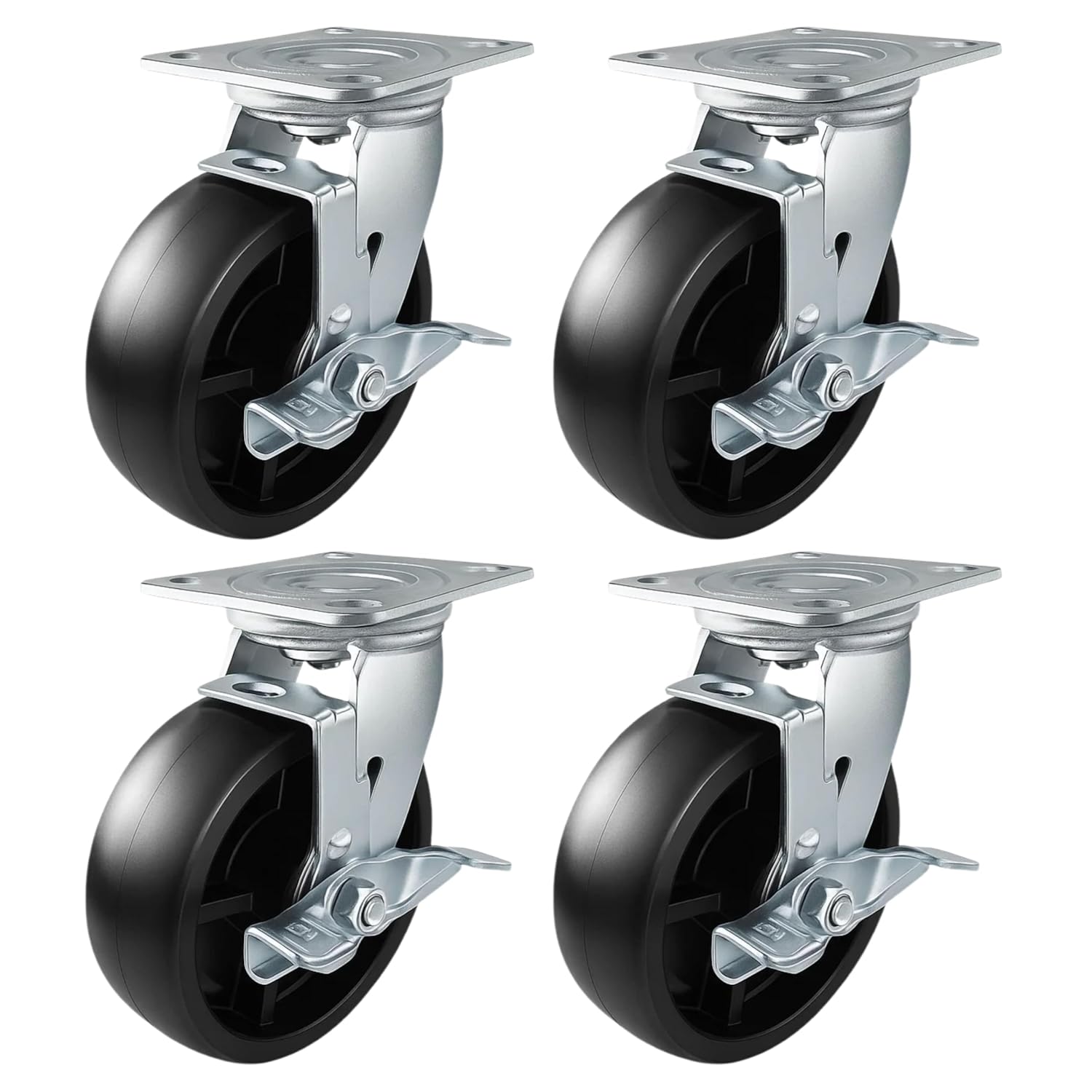 4 Heavy Duty Caster Set 6" Plastic Wheels - 4 Swivel with Brake