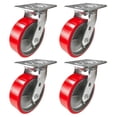thumbnail image 1 of 4 Heavy Duty Caster Set 6" Red Polyurethane on Cast Iron Wheels - 4 Swivel, 1 of 4