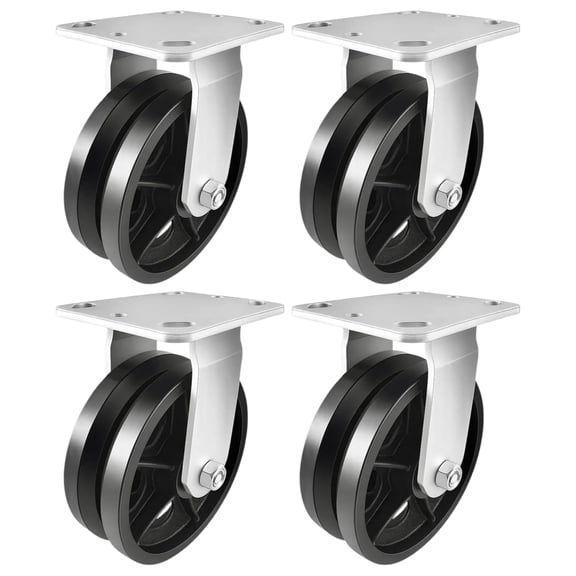 4 Heavy Duty Caster Set 6" V-Groove Wheels - 4 Rigid