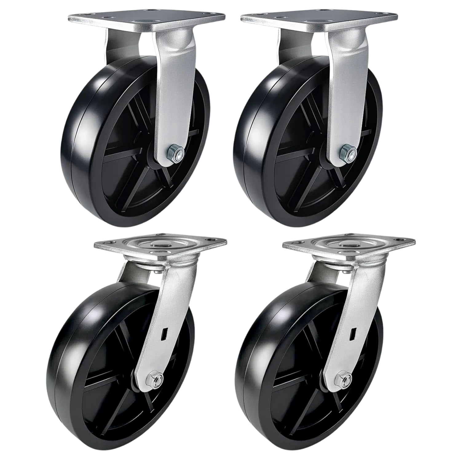4 Heavy Duty Caster Set 8" Plastic Wheels - 2 Rigid + 2 Swivel