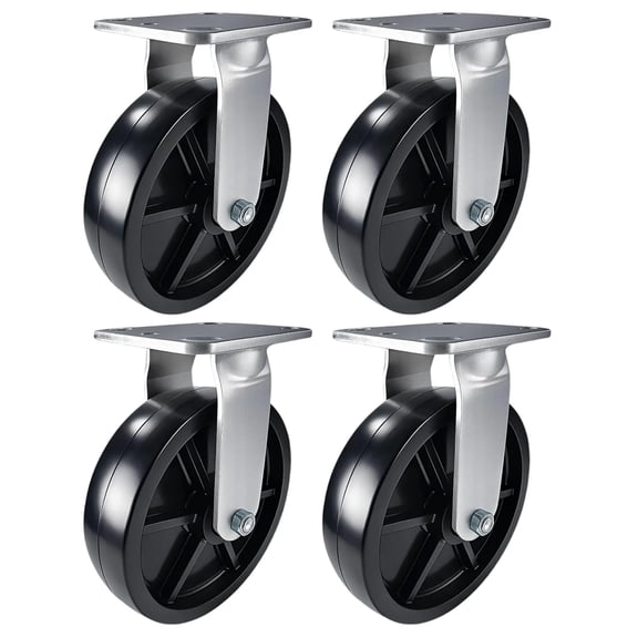 4 Heavy Duty Caster Set 8" Plastic Wheels - 4 Rigid