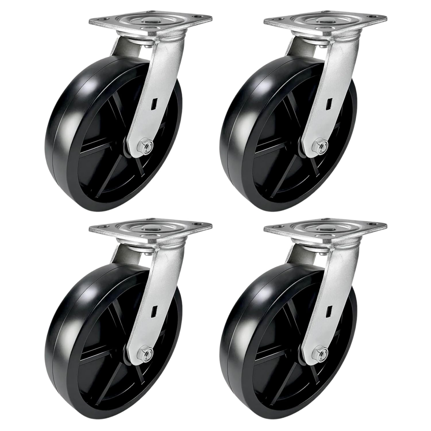 4 Heavy Duty Caster Set 8" Plastic Wheels - 4 Swivel