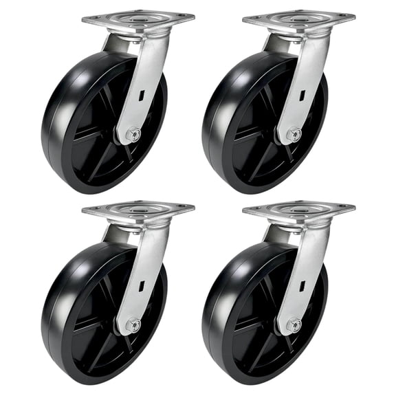 4 Heavy Duty Caster Set 8" Plastic Wheels - 4 Swivel