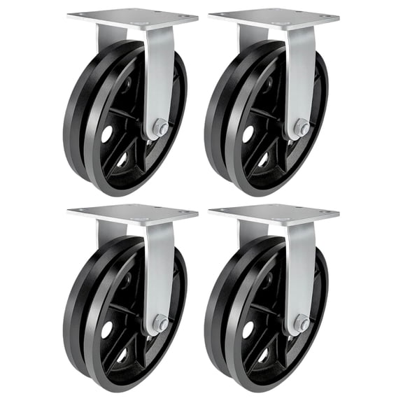 4 Heavy Duty Caster Set 8" V-Groove Wheels - 4 Rigid