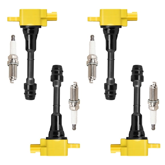 4 Heavy Duty Ignition Coils and 4 Iridium Spark Plugs Compatible with Nissan Altima X-Trail L4 Replacement for UF350 Fits select: 2005-2006 NISSAN ALTIMA S/SL, 2002-2004 NISSAN ALTIMA BASE/S/SL
