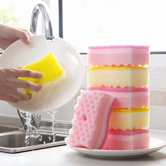 4 Heavy-Duty S-Wave Sponge Scrubbing Pads - Color-Coded Nylon Cleaning Wipes for Kitchen, Non-Scratch Scouring Pads for Dishes, Pots, and Glass