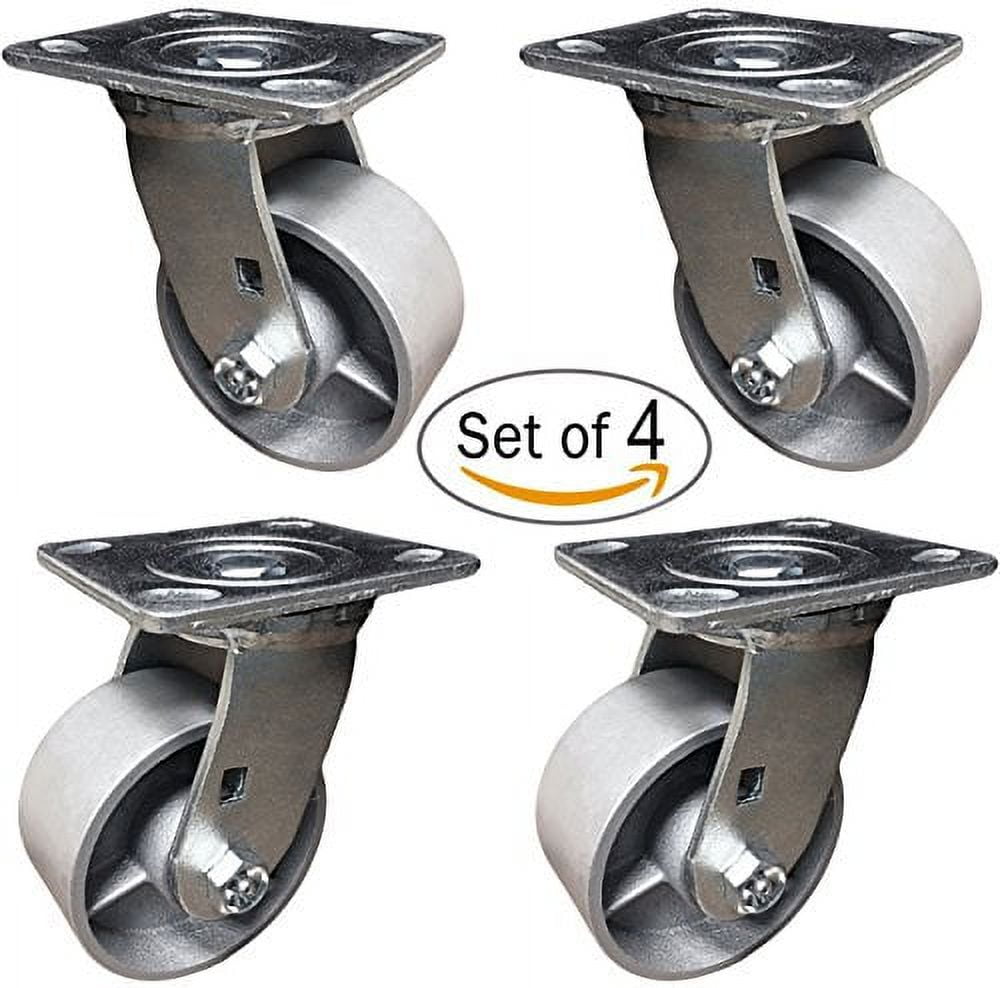 4" Gray Steel Heavy Duty Swivel Casters Set of 4