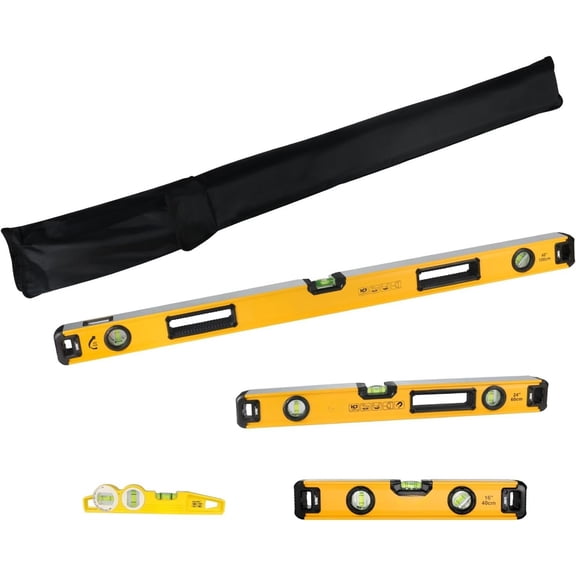 4- Heavy Duty Torpedo Level Set, 12", 20", 40" Spirit Level with , Shock-Proof Alloy Levels with Carrying Bag, Bubble Vials Ruler for 45?/90?/180? (4 PACK)