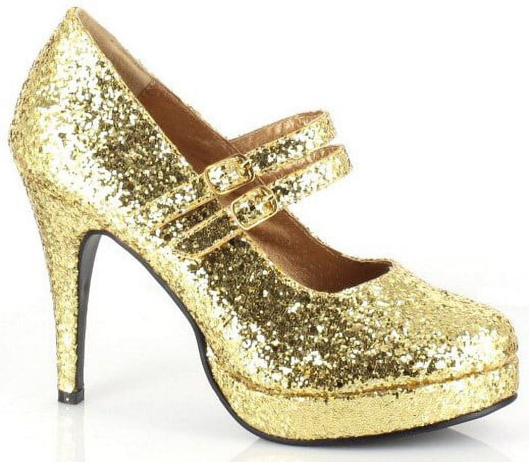 4 Heel Double Strap Glitter Maryjane Gold Glitter - Walmart.com