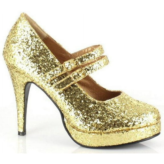 4 Heel Double Strap Glitter Maryjane Gold Glitter