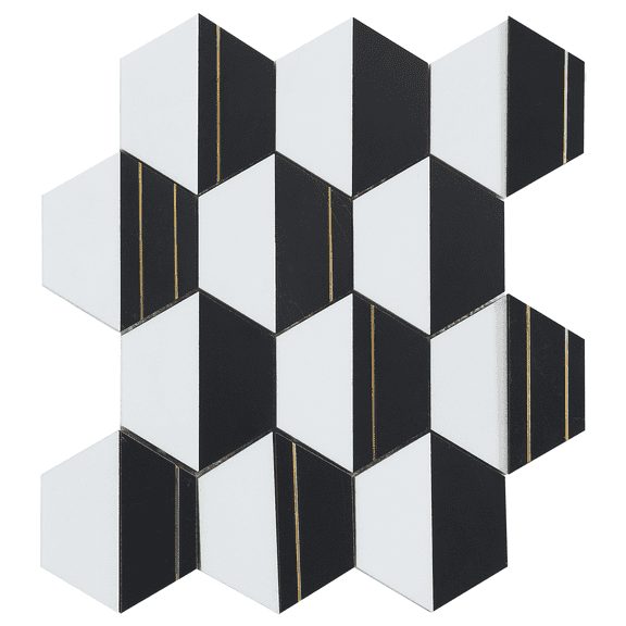 4" Hexagon Mix Marble and Metal Mosaic Tile - Case (8 Sheets)