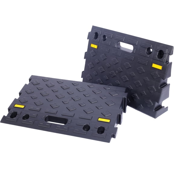 4" High Portable Plastic Automotive Curb Ramp, Interlocking Design, Black for Cars & Wheelchairs