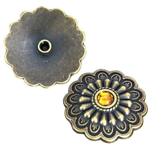 4 Hilason Antique Brass Berry Concho Topaz Stone Saddle Horse 1.25