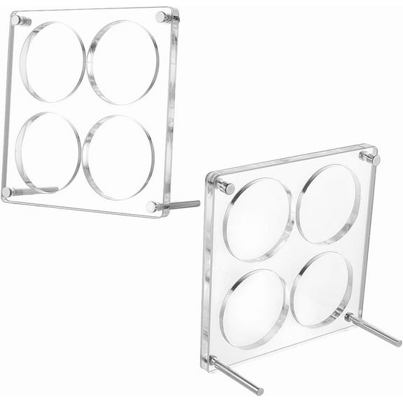 4-Hole Acrylic Badge Display Stand Suitable for DIY 58mm Badges Can Badge Display Stand Dustproof Display Rack Case with Metal Support for DIY Displaying Badges Coins Medals-5.8x2.5x5.8 Inch
