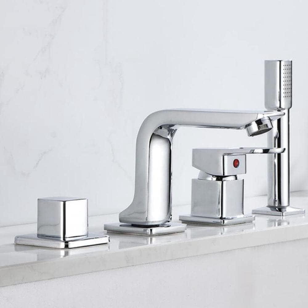 4-Hole Faucet Pull-Out Shower Hot Water and Cold Water Multi-Function Bathtub Faucet Chrome Plated