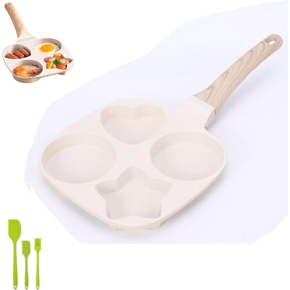 4 Hole Non Stick Egg Frying Pan, Sartén Para Freír Huevos, Aluminum 1 Set 4 Hole Skillet with Handle, Egg Sandwich Pan, Nonstick Easy Clean, for Gas Stove & Induction Cookware (White)