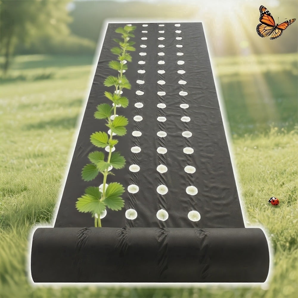 VividGarden Weed Barrier Fabric 4-Hole Breathable Non-Woven with Drainage Holes 1-Count 1.2m Wide x 10m Long 8cm Hole Diameter