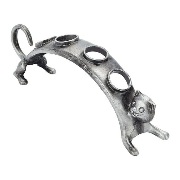 4-Hole Zinc Alloy Wine Cork Display Rack Wine Stoppers Decorative Holder Stands Cat Silver 7x21.2x4.6cm