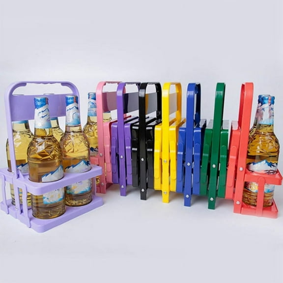 4 Holes Foldable Plastic Beverage Carrier,Reusable Drink Holder with Handle Portable Drink Holder Red