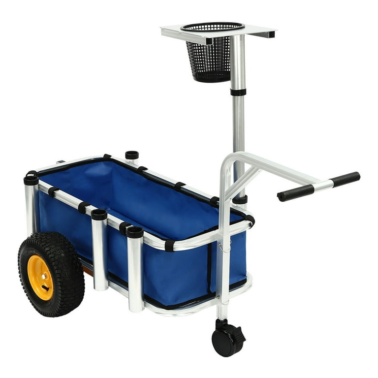 4 Holes Outdoor Aluminum Beach Fishing Cart with Big Wheels for Fishing, Camping, Garden, Size: 90, Blue