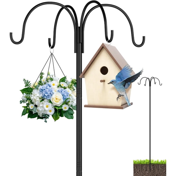 4-Hook Bird Feeder Pole,103 Inch Adjustable Shepherds Hooks,Multi Feeder Hanging Hooks with 5 Prong Base,Hummingbird Feeder Parts for Hanging Plant, Solar Lanterns, Wind Chimes