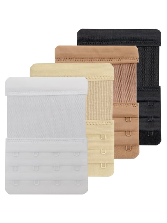Adjustable 4-Hook Bra Strap Extenders, Elastic and Breathable, Black, Skin Color, Beige, White